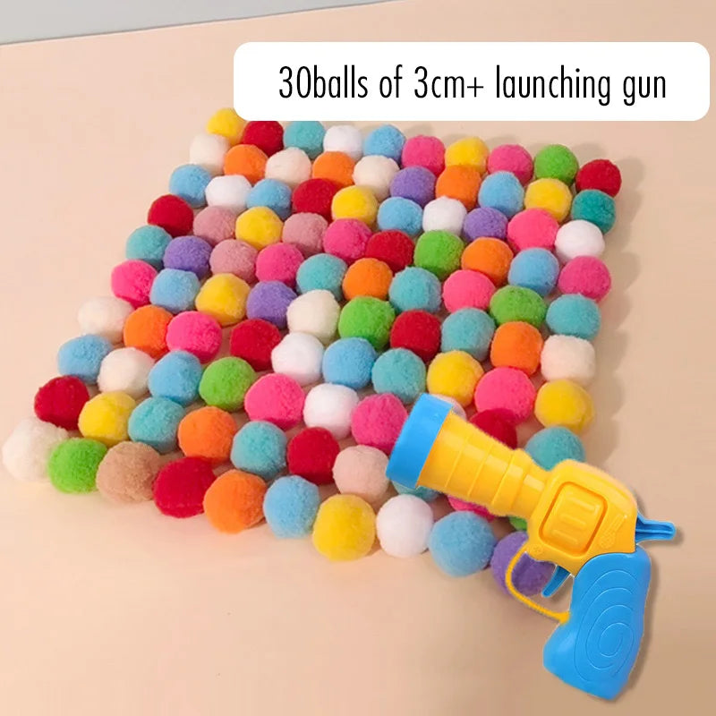 30 balls of 3cm+ plush material used as projectiles in a launching gun
