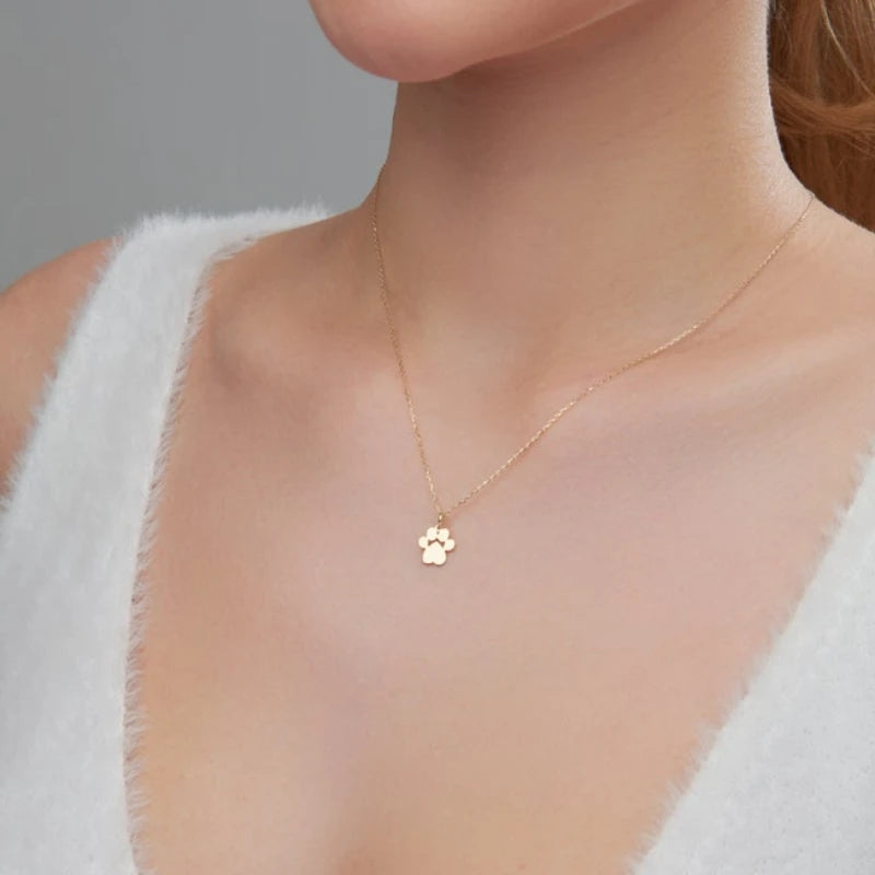 Cat Paw Print Pendant Necklace - Stainless Steel, Hypoallergenic