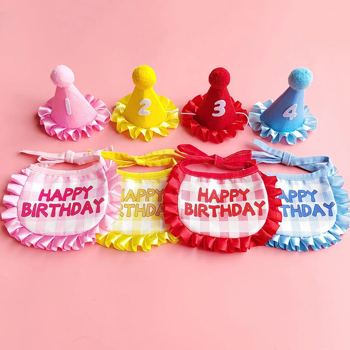 Happy Birthday Pet Party Hat and Bib Set