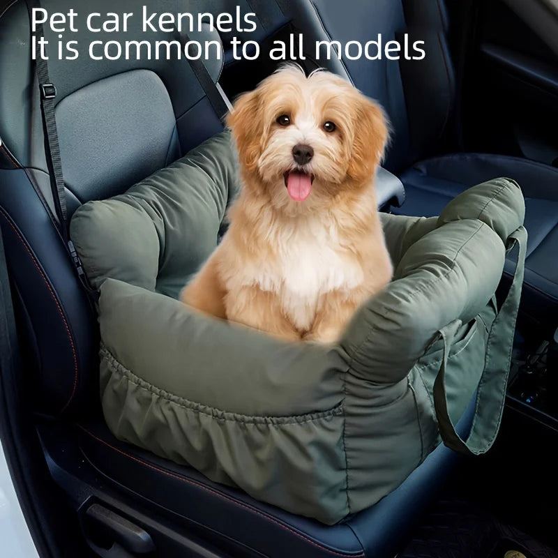 Dog Car Seat with Safety Belt – Non-Slip, Washable Travel Bed for Small Dogs