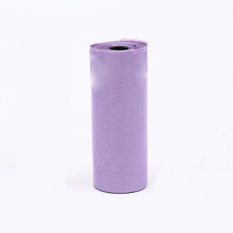 A roll of multi-color continuous dog poop bags.