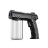 A black portable USB rechargeable nano hairspray steam gun with a clear tank.