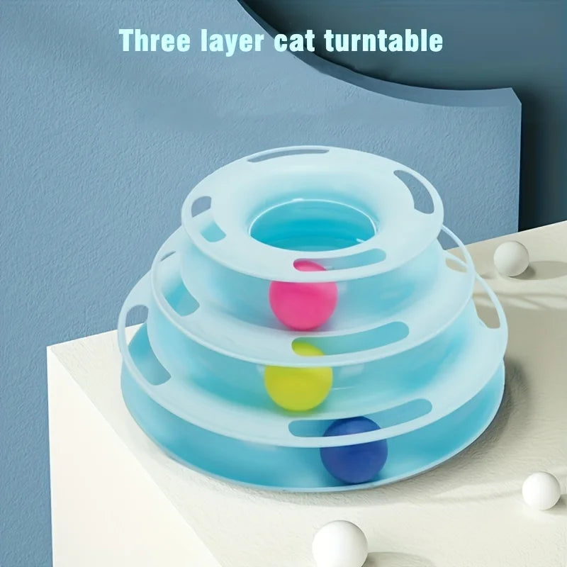 Three Layer Interactive Cat Toy Tower with Colorful Balls
