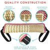 Natural jute/burlap construction showing durable finishing and reinforced stitching on a dog tug toy.