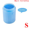 A clear blue portable paw washer cup with soft silicone bristles.