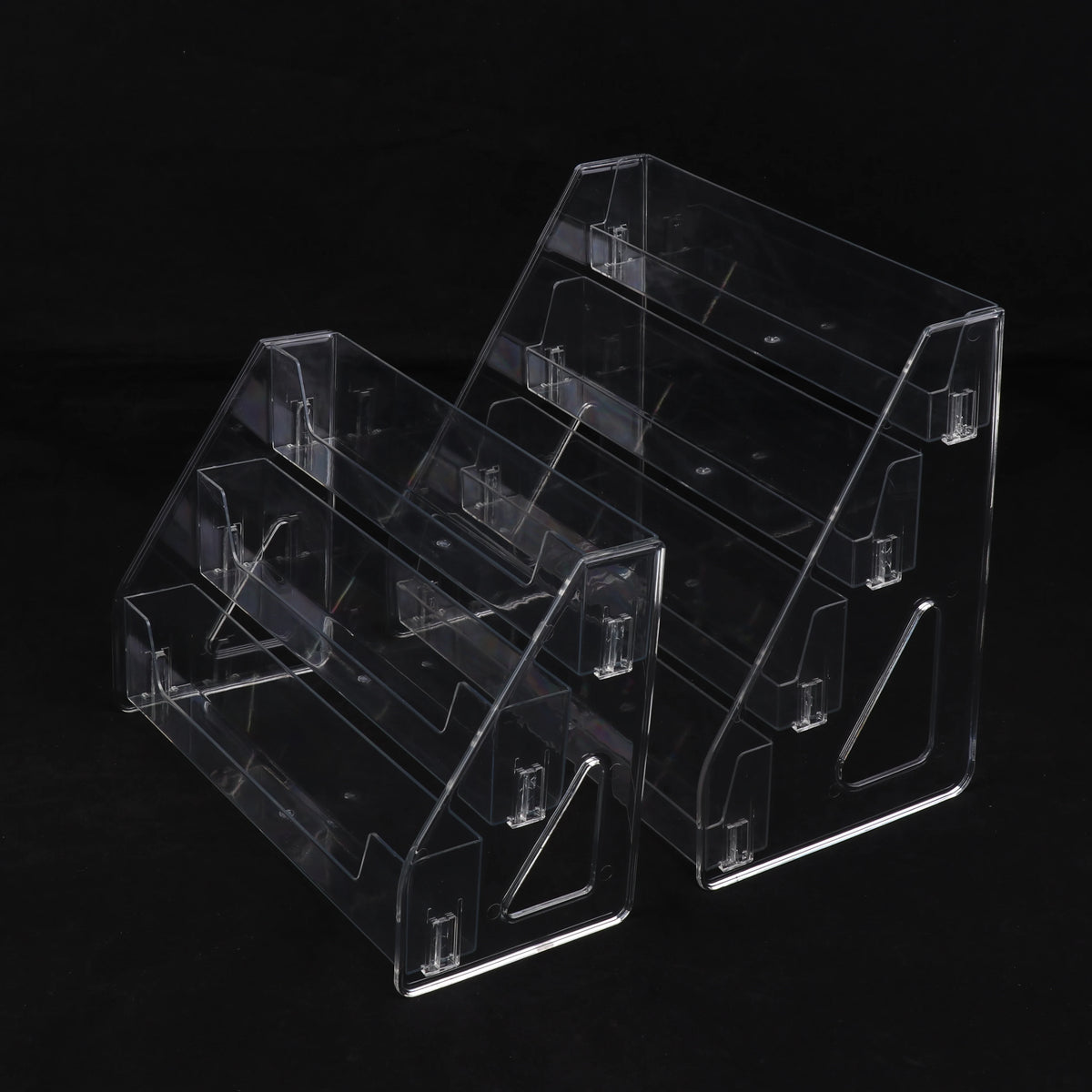 Clear Acrylic Display Stand with Slanted Tiers for Business Cards, Brochures & Cosmetics