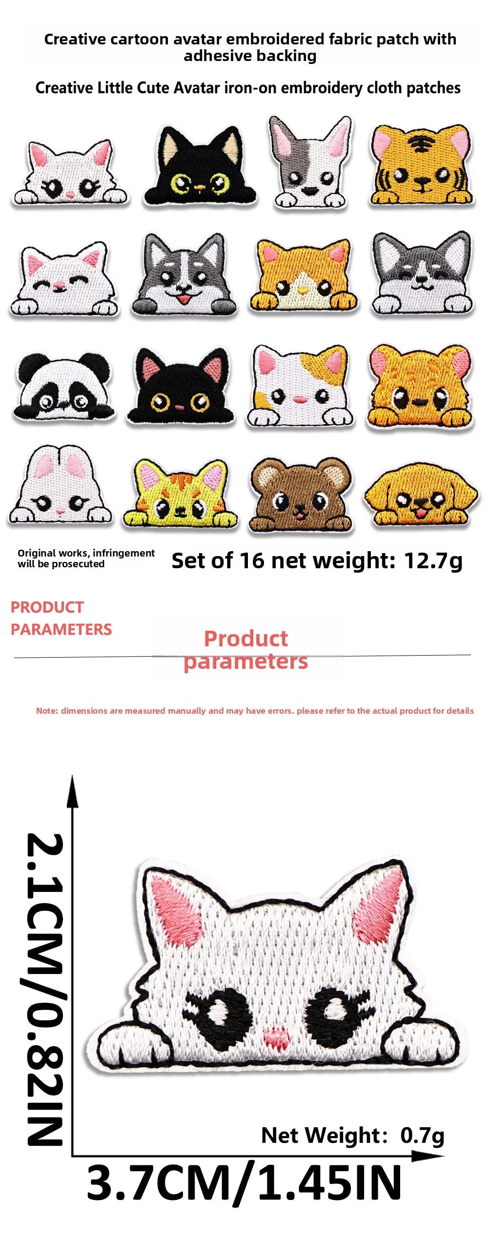 Cat Embroidered Iron-On Patch – Cute Pocket-Sized Appliqué for Clothing & Crafts