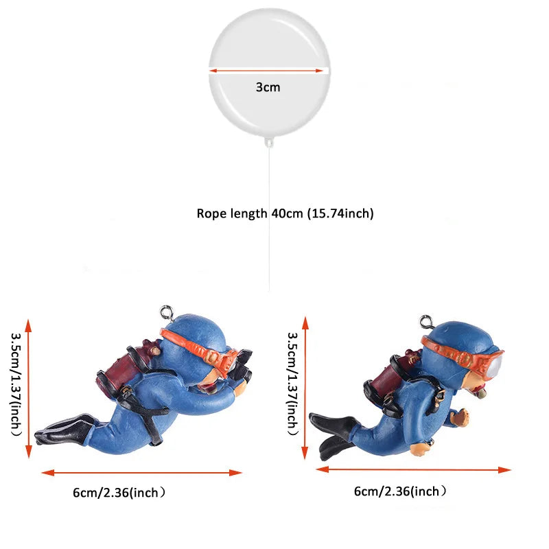 زينة حوض الأسماك من الراتنج: غواص مصغّر كرة مضيئة
