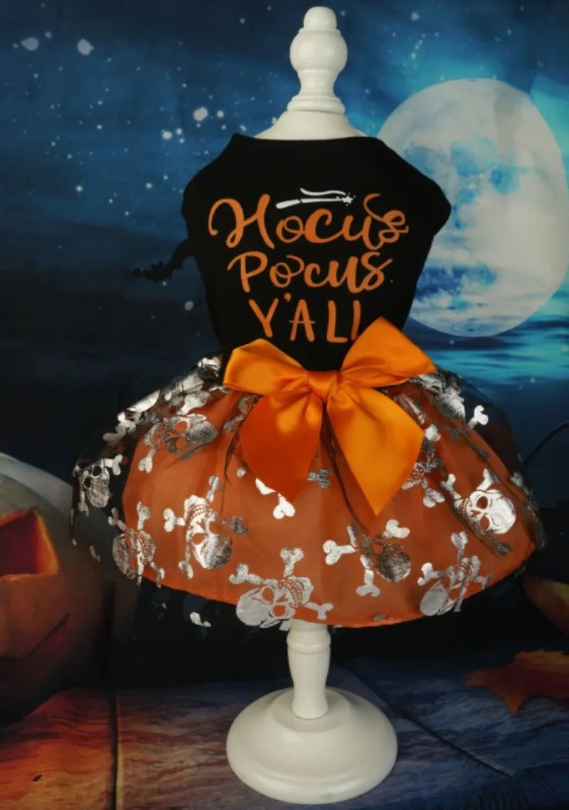 Spooky Pet Princess Costume with Skull Print and Tulle Skirt