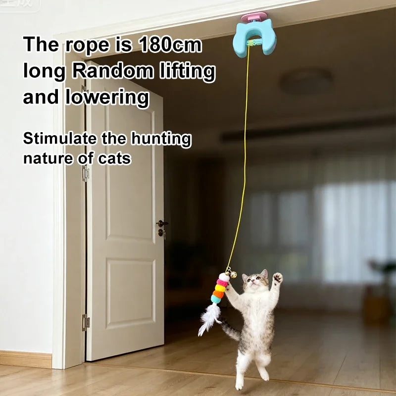 Smart Hanging Cat Toy with Feathers and Twin Ropes