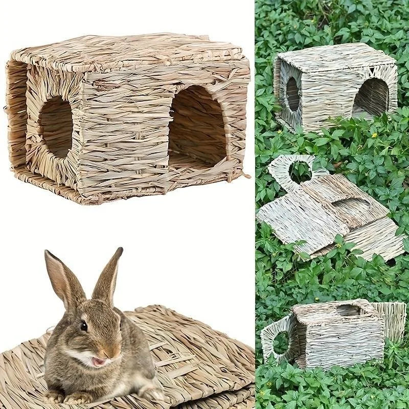 Abri pliable en herbe tressée pour petits animaux