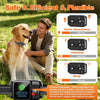 A man is training a golden retriever with a pet collar that provides static stimulation, vibration, and a beep for safety.