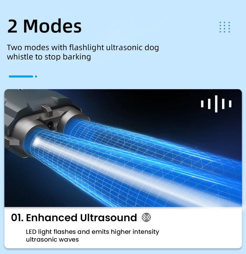 ROJECO Ultrasonic Dog Repeller with LED Flashlight - Rechargeable