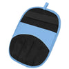 A light blue reusable pet hair removal glove with black mesh and silicone grips.