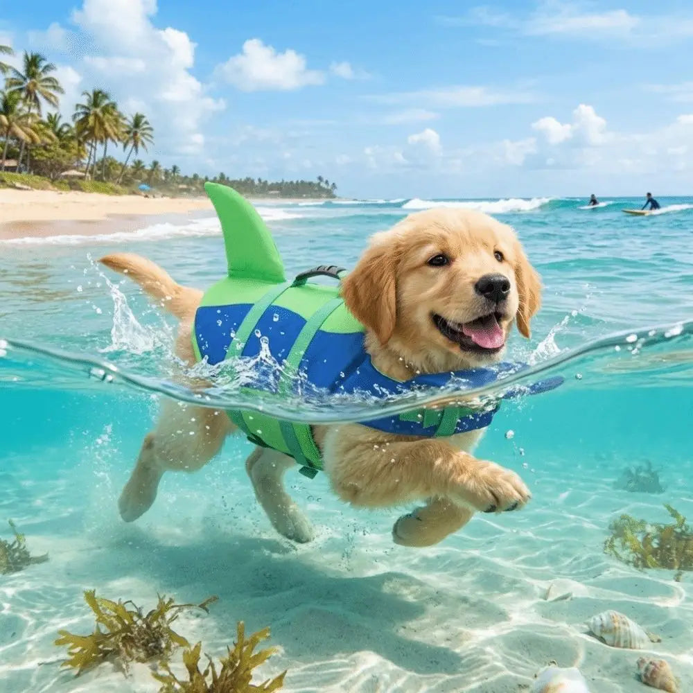 Shark-Shaped Dog Life Vest with High-Visibility Safety Features