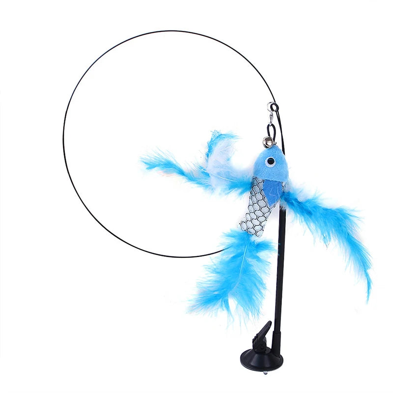 Interactive Feather Cat Teaser Wand with Suction Cup Base