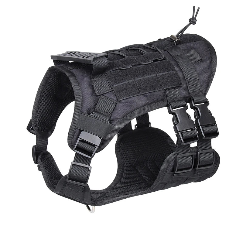Black heavy-duty dog harness and leash set for training and control