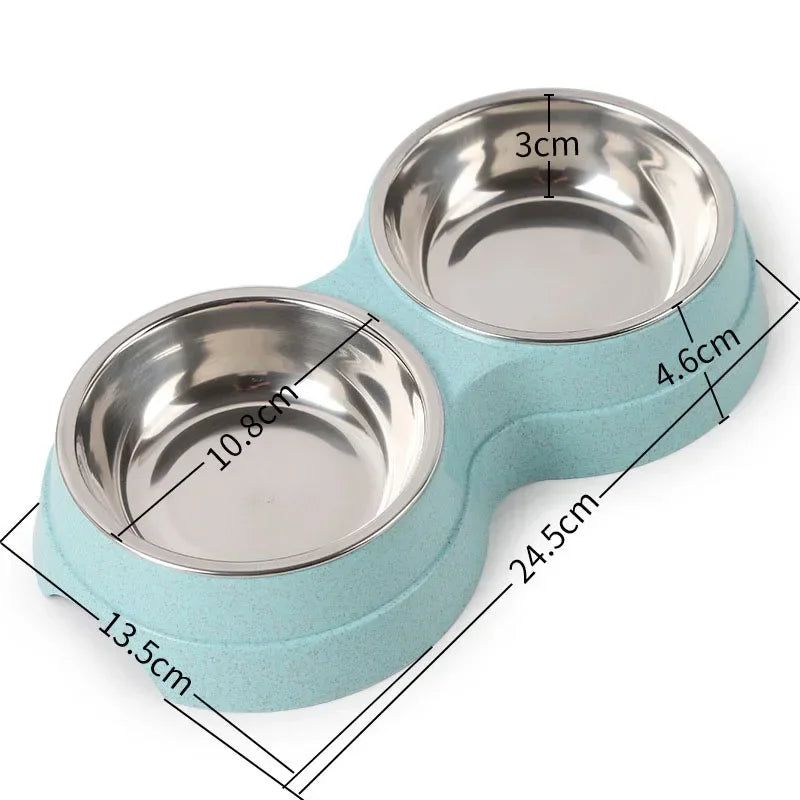 Double Dog Bowl Set with Anti-Slip Silicone Mat