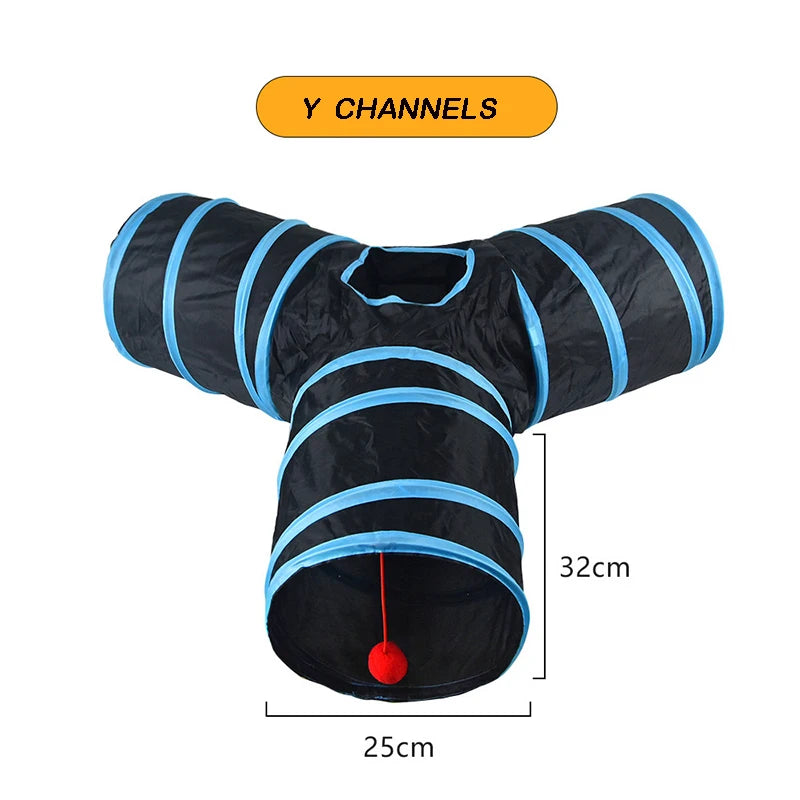 Tunnel pliable pour animaux avec balles suspendues