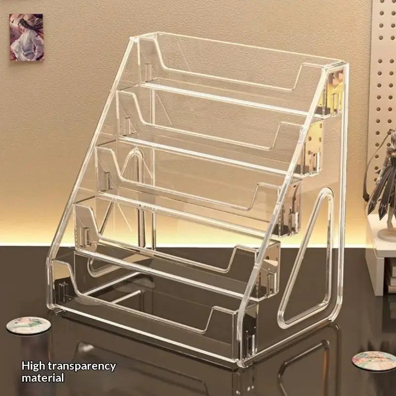 Clear Acrylic Display Stand with Slanted Tiers for Business Cards, Brochures & Cosmetics