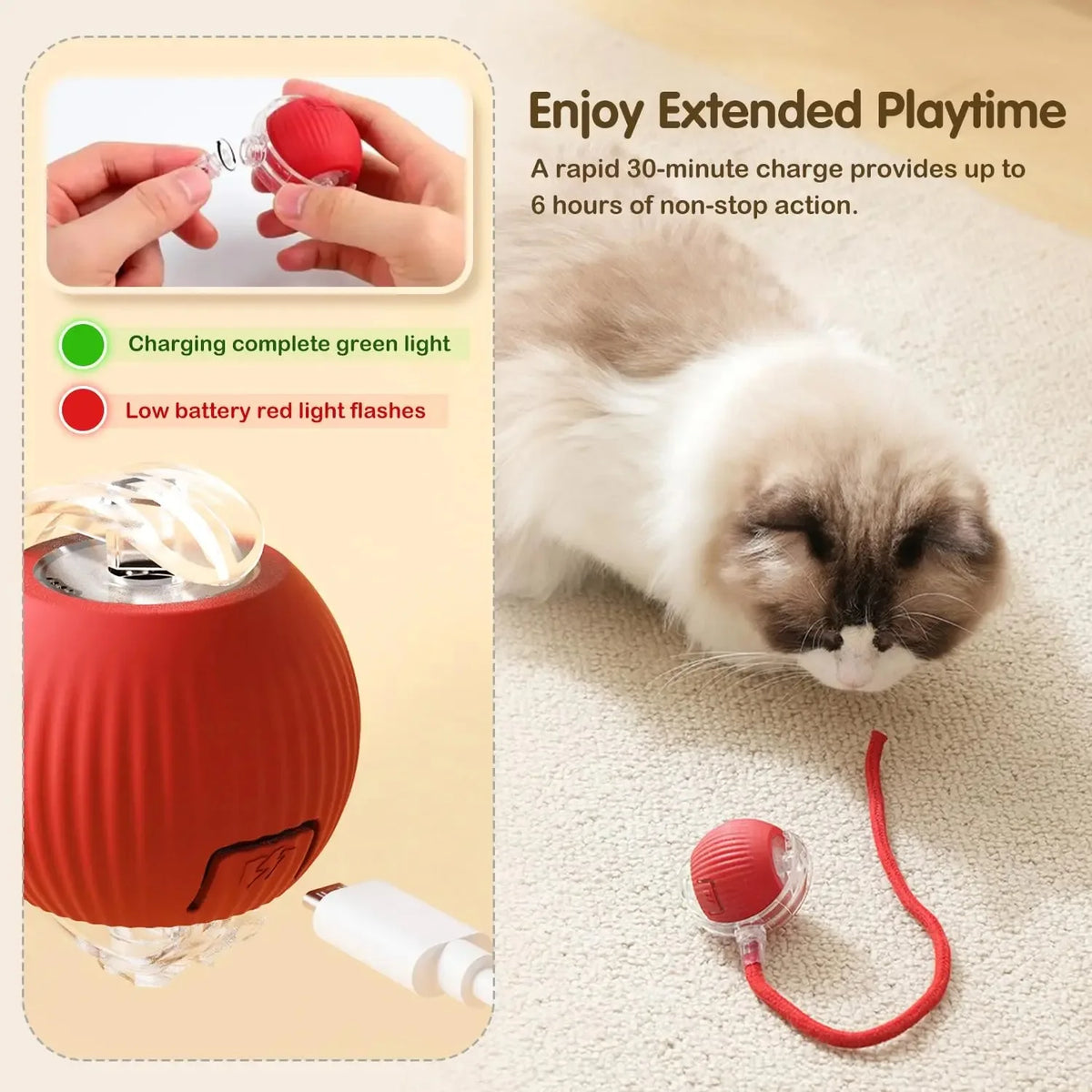 Interactive Rolling Cat Toy Ball with Smart Obstacle Avoidance