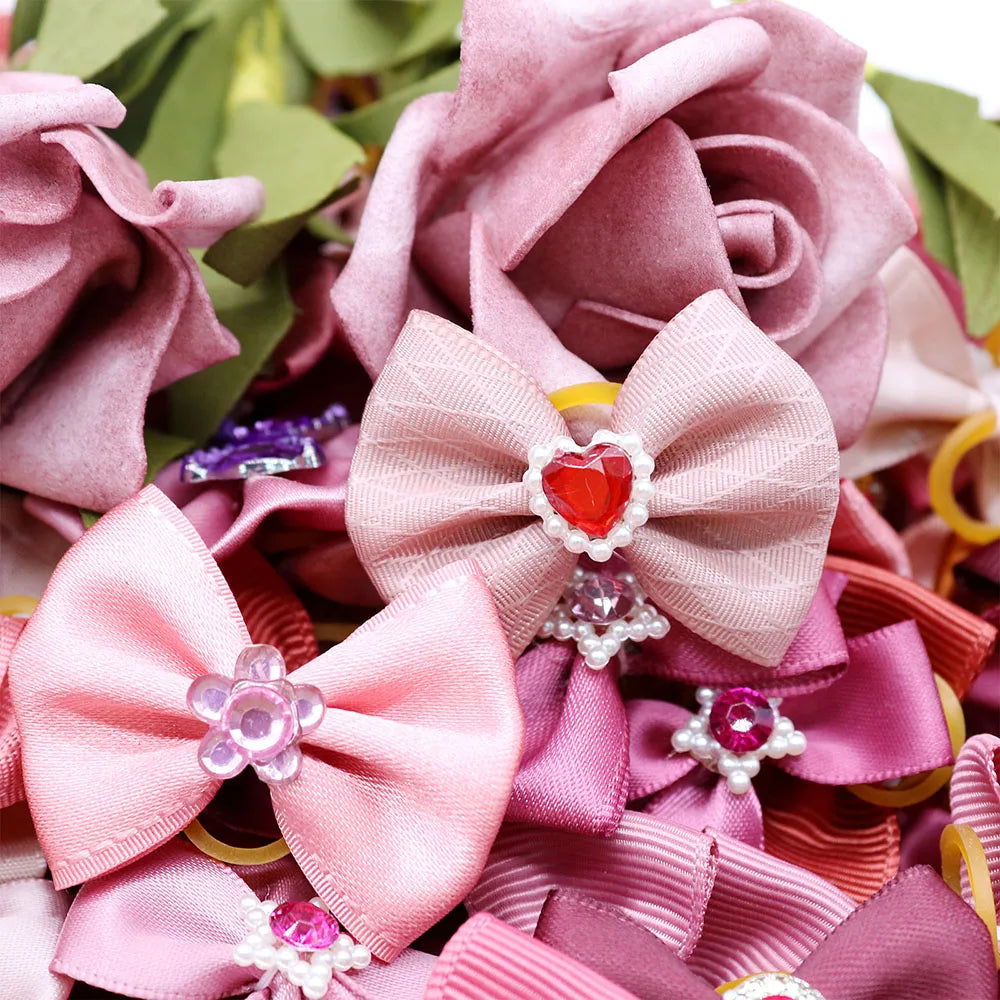 Pearl Puppy Bows with Rubber Bands for Small Dogs and Cats