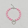 Pearl Pet Necklace with Heart-Shaped Rhinestone Pendant