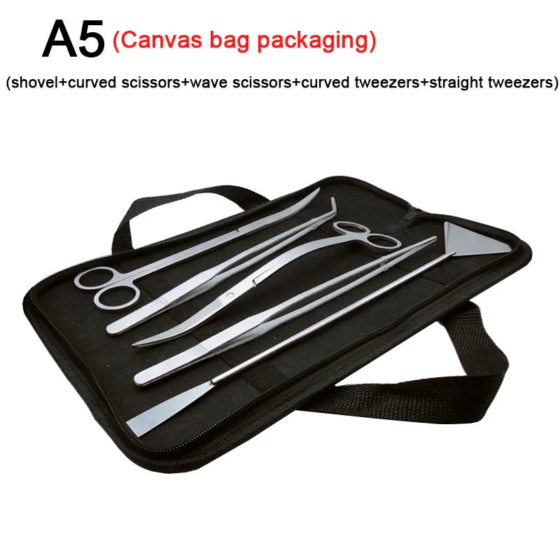 Stainless Steel Aquarium Tool Set with Scissors, Tweezers, and Shovel