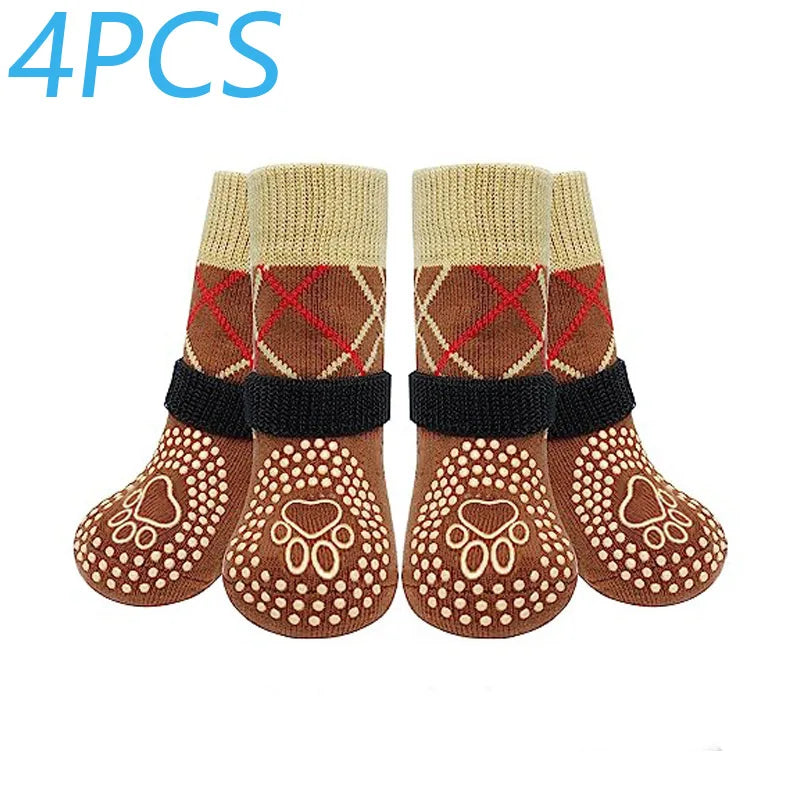 Anti-Slip Knitted Dog Socks with Adjustable Straps (4-Pack)