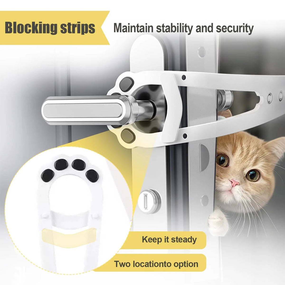 No-Drill Adjustable Cat Door Latch with Stabilizer