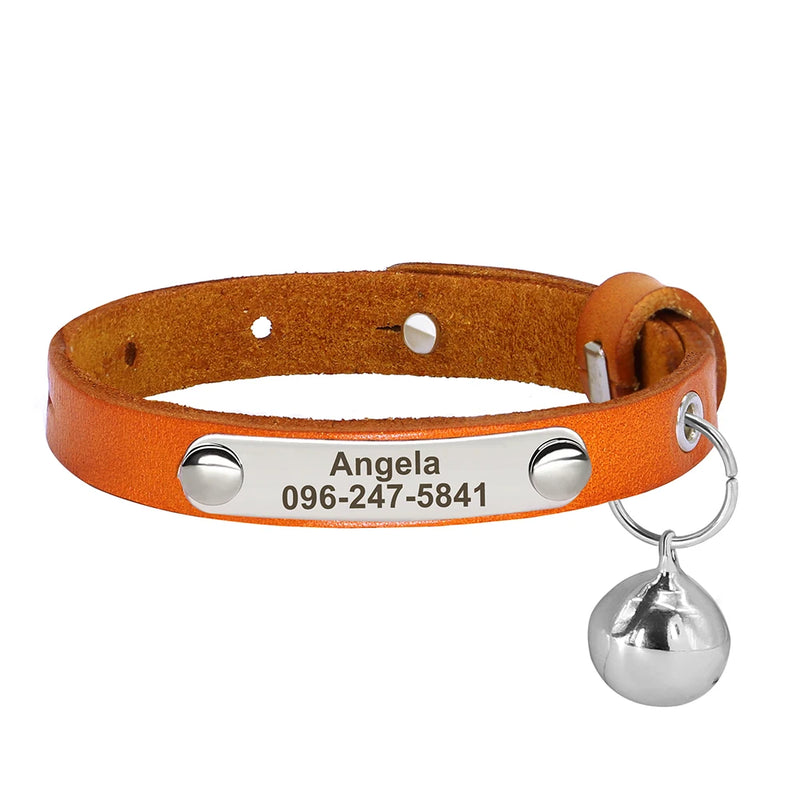 Personalisierte Leder-Halsband für Katzen mit graviertem Namen