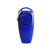 A blue 2-in-1 dog training clicker and whistle attached to a key ring.