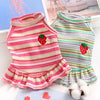 Summer Suspender Dog Dress - Striped Strawberry Print