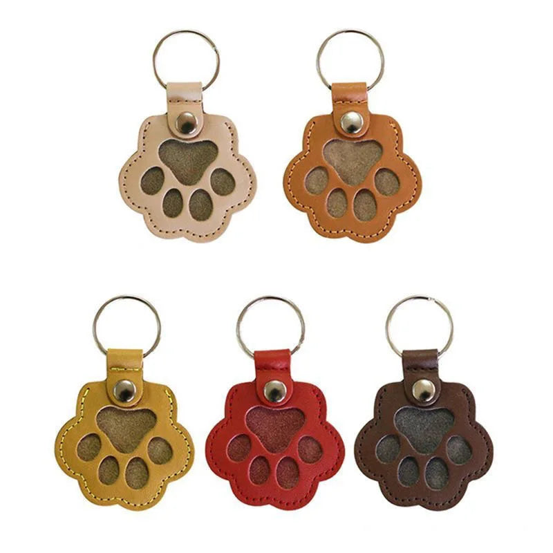 Leather Pet Hair Keepsake Keychain with Cat Paw Design