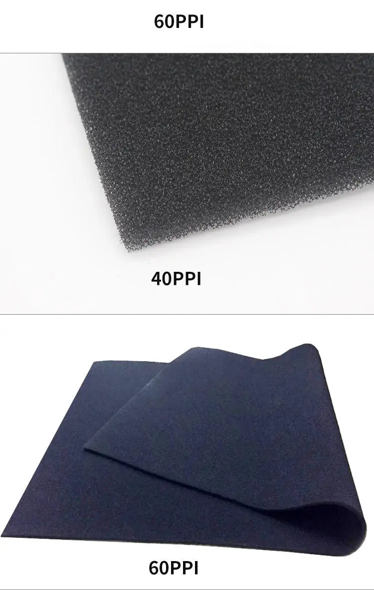 Comparison of 60PPI and 40PPI aquarium biochemical sponge filter materials.