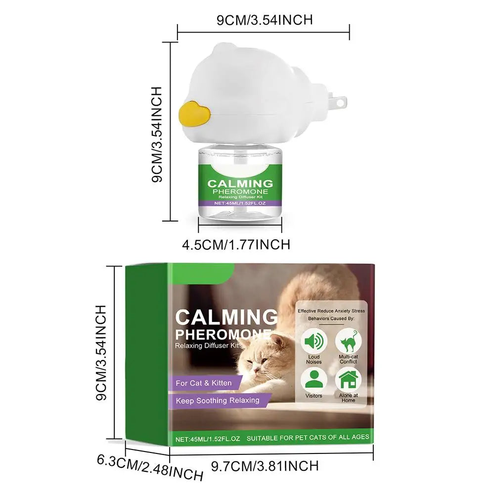 Difusor de feromonas calmantes blanco para gatos con empaque verde y blanco
