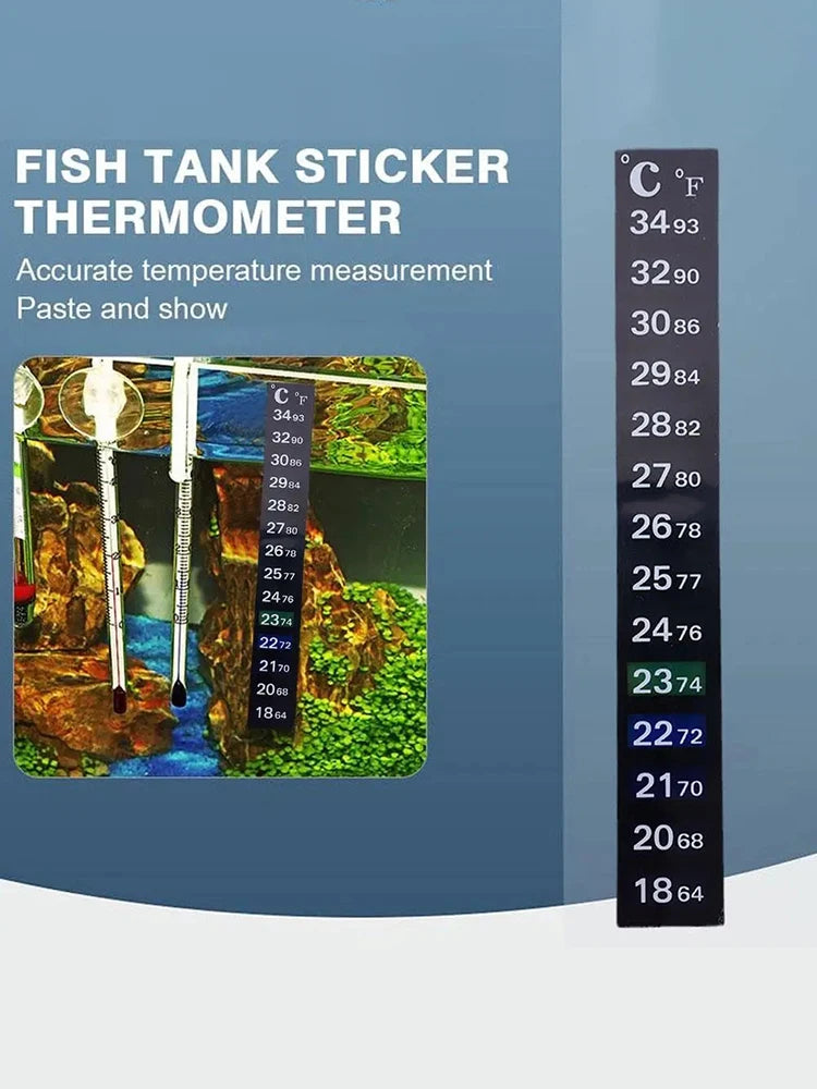 Fischaquarium-Aufkleber-Thermometer mit Temperaturmessungen in Celsius und Fahrenheit.