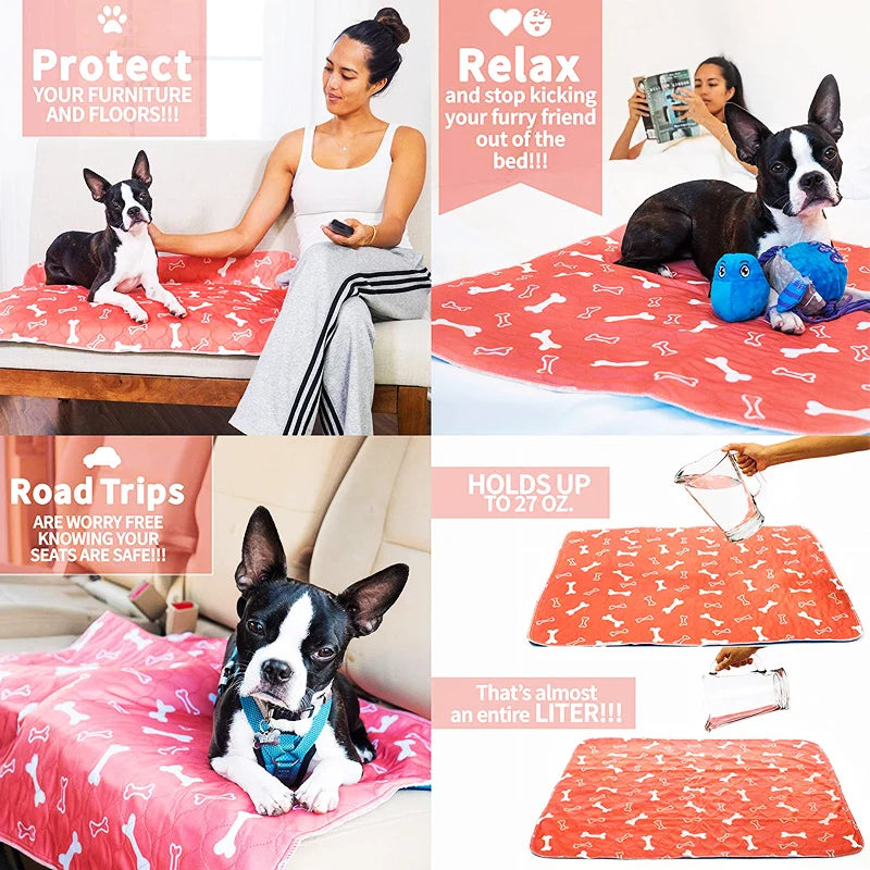 Reusable dog pee pads in red and white featuring various training mats for pets.