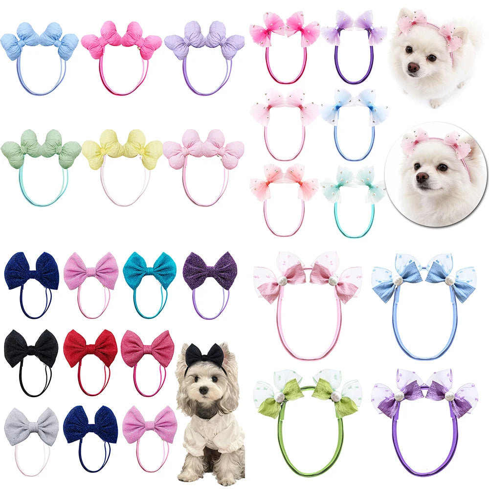 Handmade Pet Hair Bows – Adjustable Multi-Style Cloth Bows for Dogs and Cats
