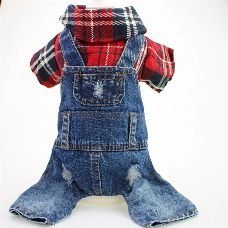 Classic Plaid Denim Jumpsuit for Small Dogs