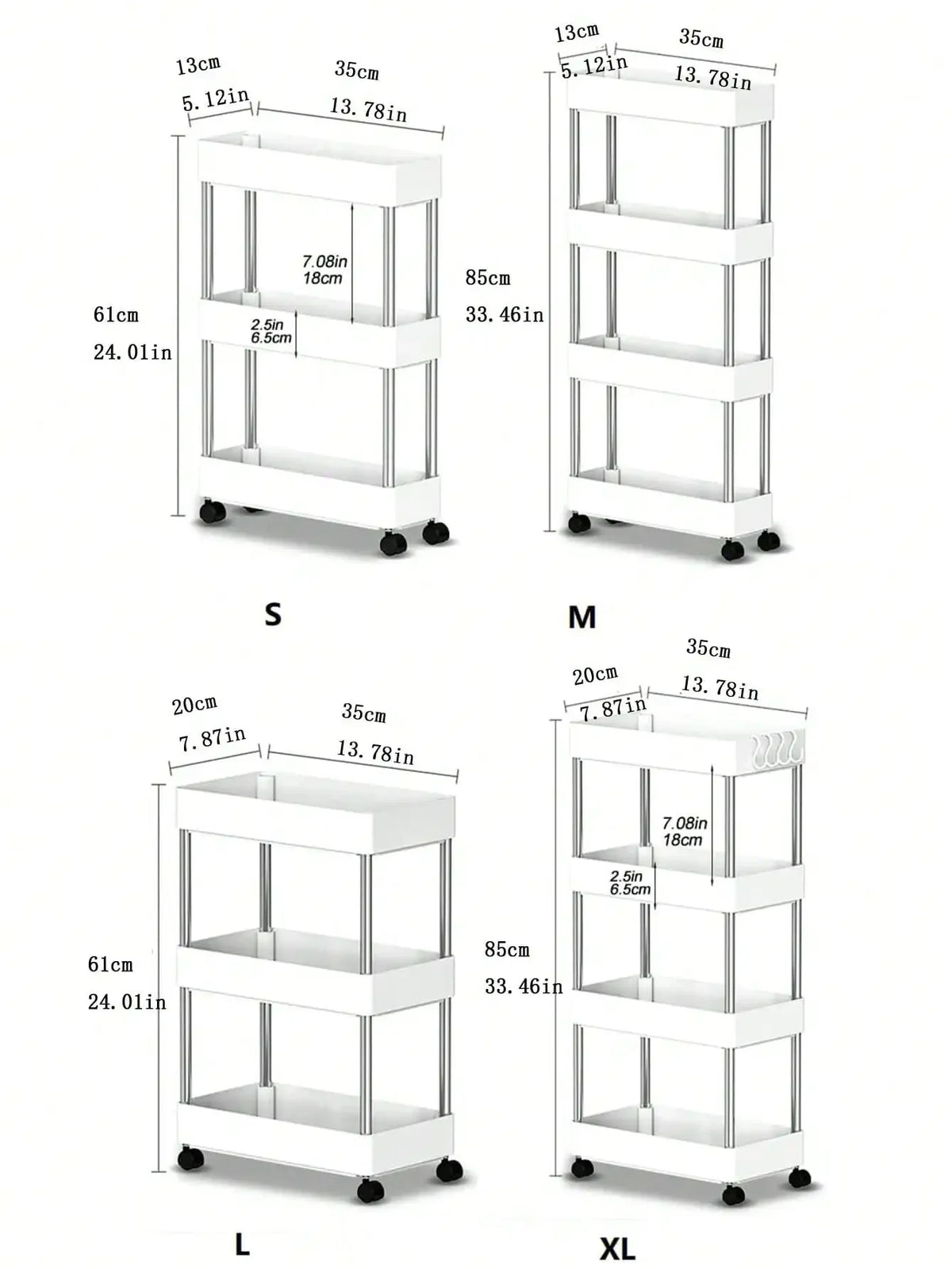 Rolling Utility Storage Cart with 3/4 Tiers
