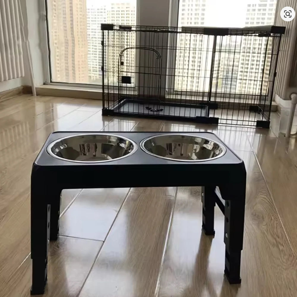 Adjustable Raised Dog Bowls with Stainless Steel Double Feeder