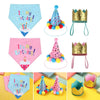 A collection of sequin pet party headwear and bibs for dogs and cats in various colors and designs.