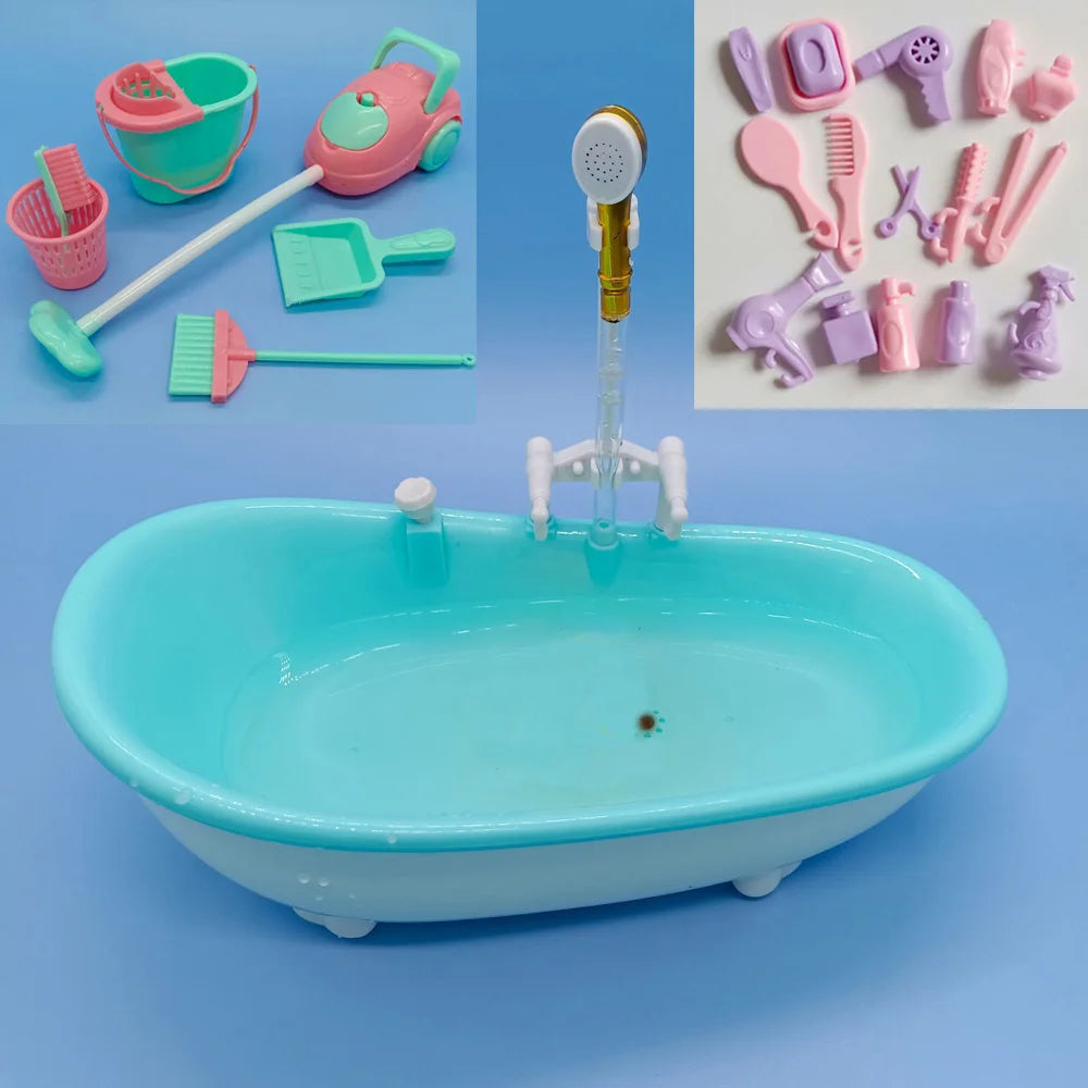 Miniature Bathroom Playset with Bathtub for Fashion Dolls