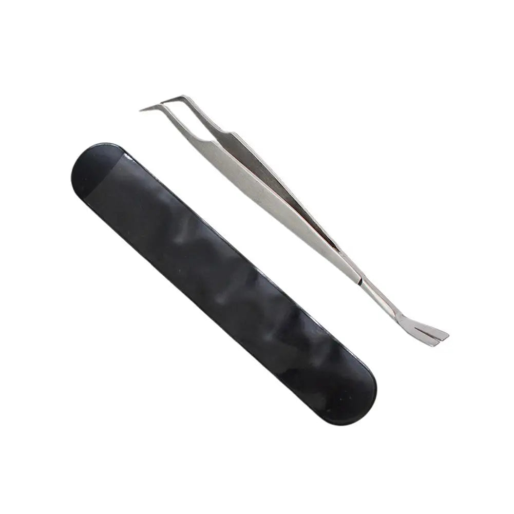 A black precision tick and flea remover tool with silver metal tips.