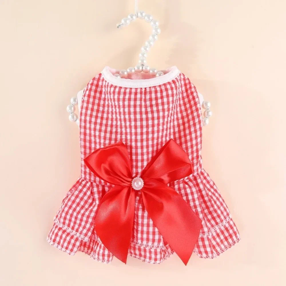 Striped Bow Pet Dress with Elastic Waistband