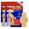 Box of fungal nail patches for repair and treatment shown next to a single patch.