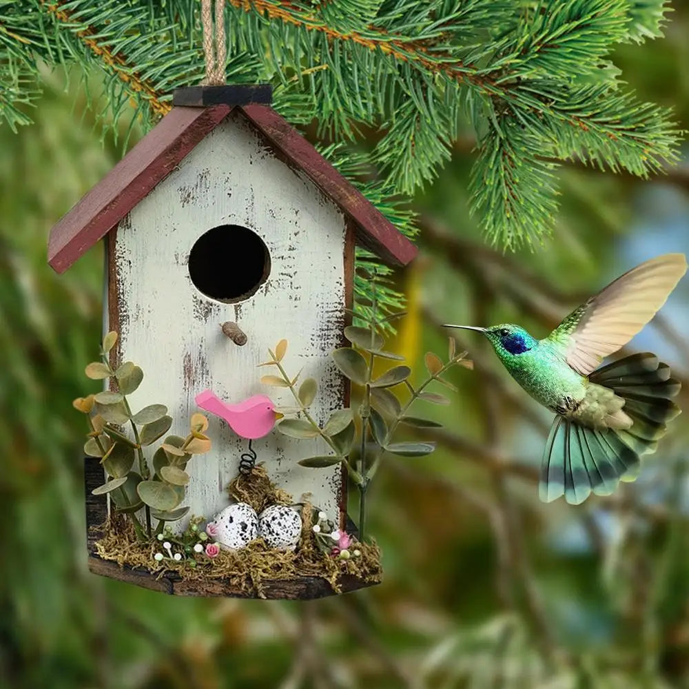 Handcrafted Wooden Hanging Birdhouse for Garden Decor