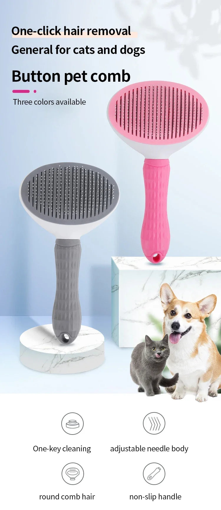 Cepillo de Aseo para Mascotas de Acero Inoxidable