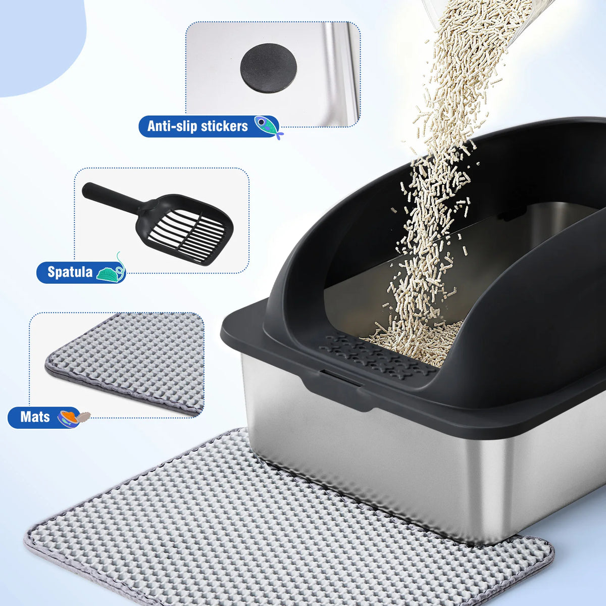 Stainless Steel Cat Litter Box with Lid, High-Sided, Extra Large